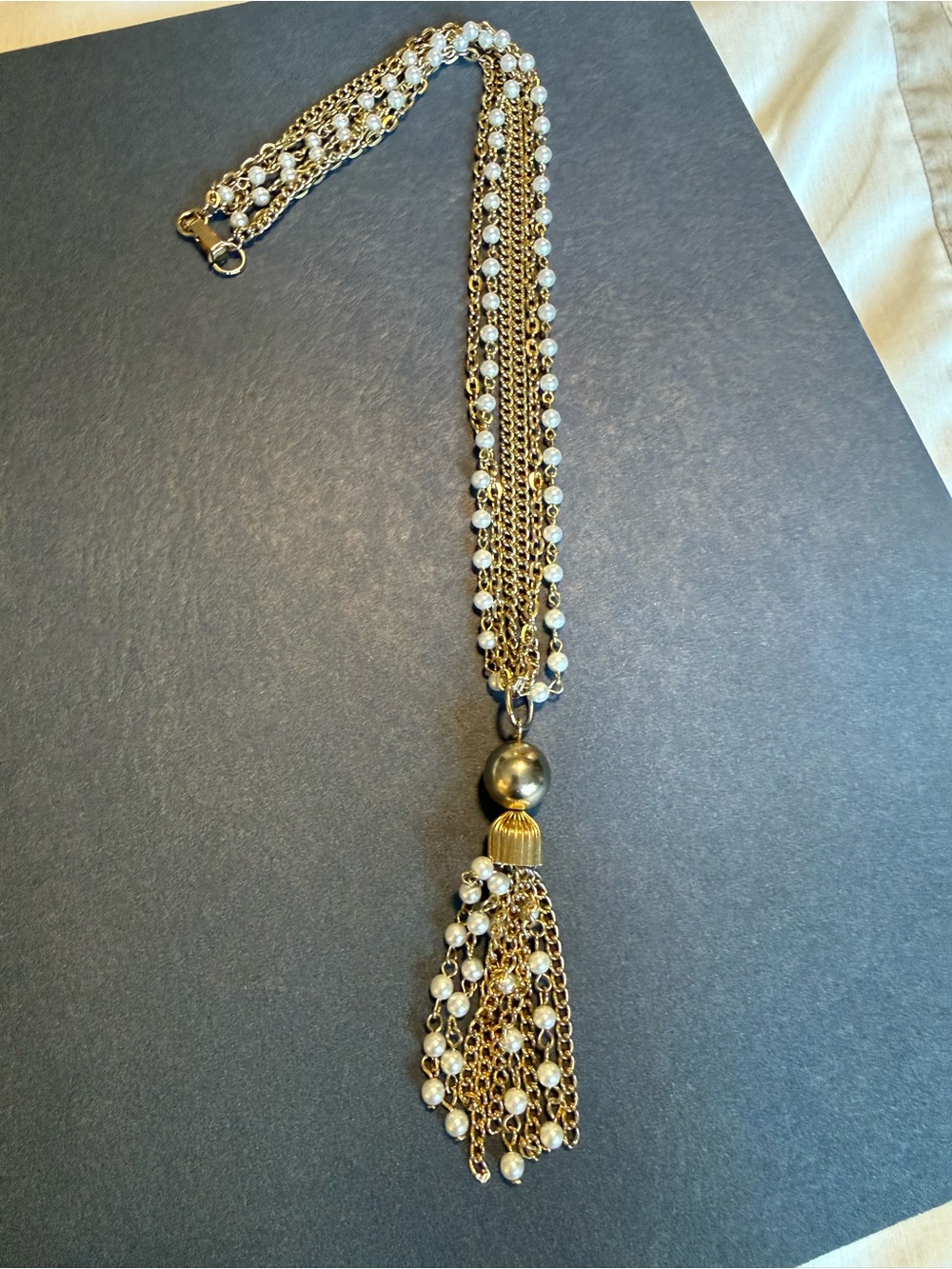 Vintage Gold Pearl Tassel Necklace